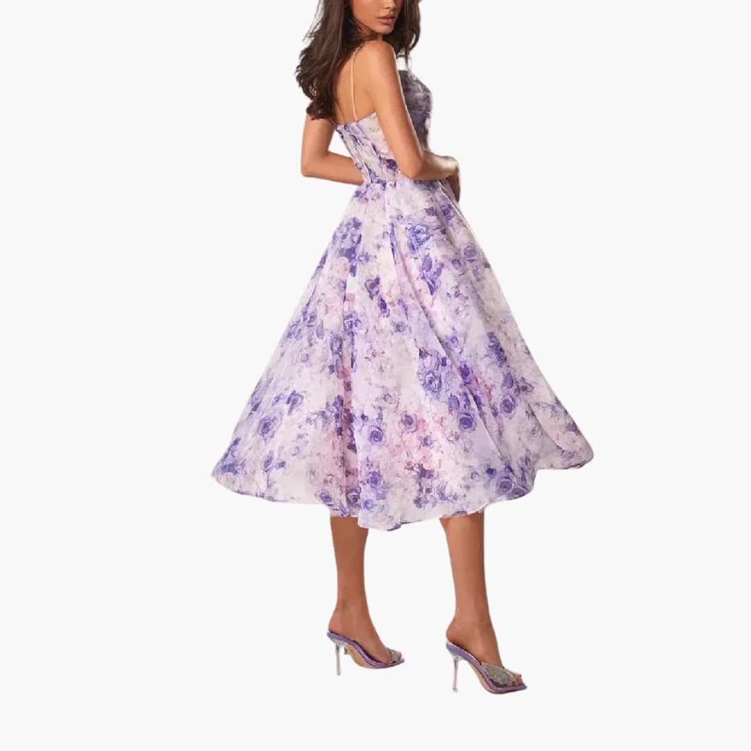 EP | Robe midi femme A-ligne avec imprimé floral et bretelles spaghetti