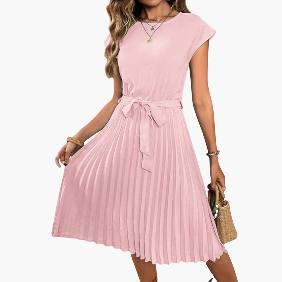 EP | Robe midi décontractée pour femme avec jupe plissée et ceinture à nouer