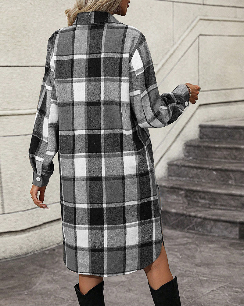 EP | Robe droite à revers en tissu à carreaux
