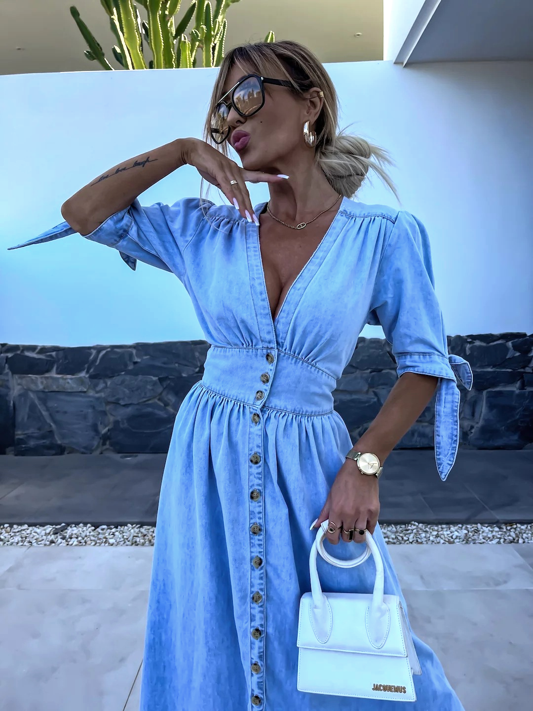 EP | Longue robe en chambray avec fente sur le devant