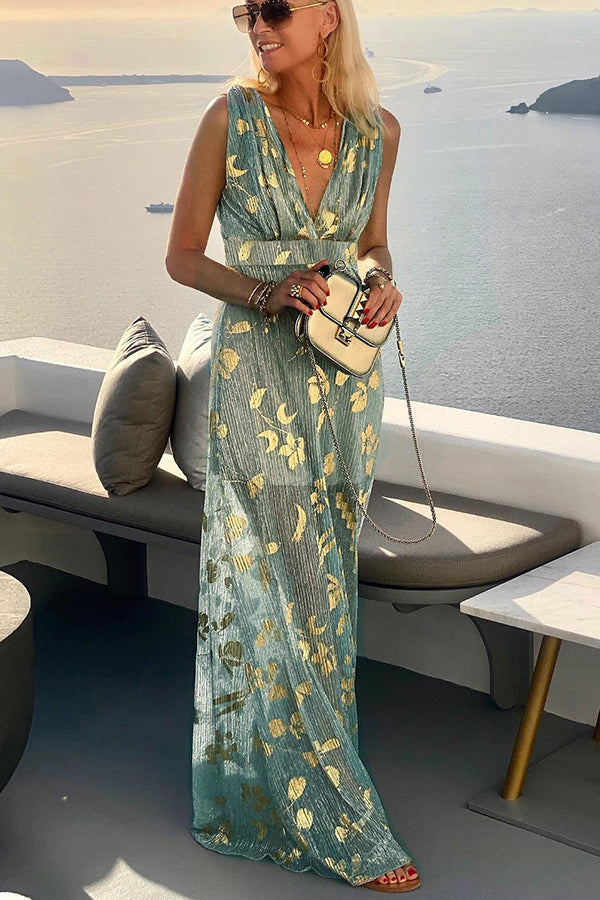 EP | Robe longue avec décolleté en V et paillettes dorées