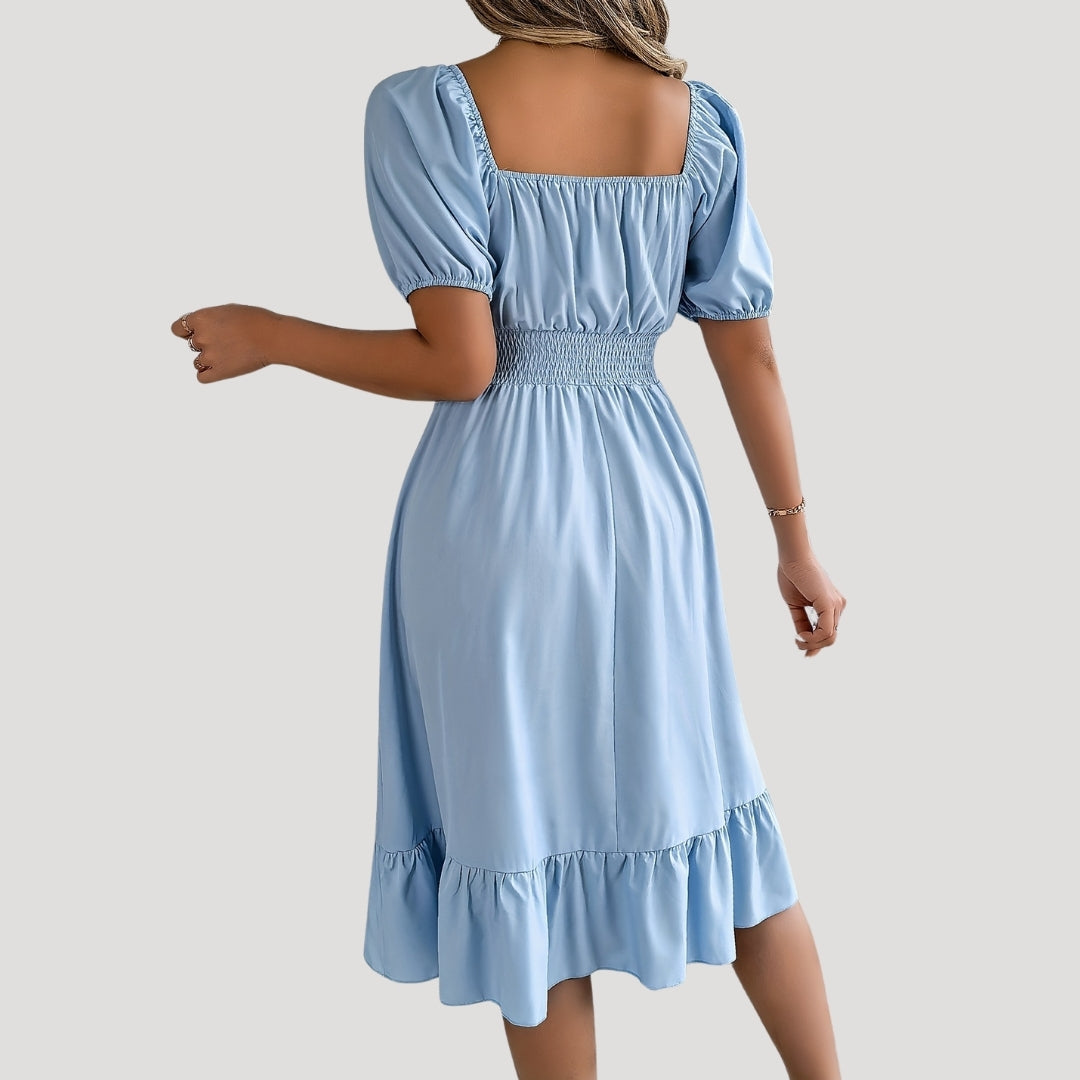 EP | Robe midi à manches bouffantes pour femme avec taille smockée