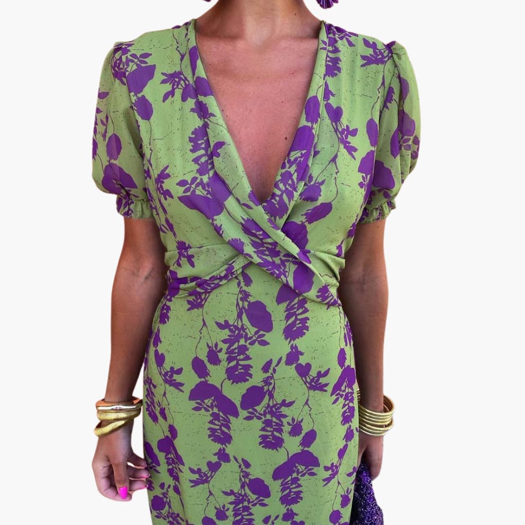 EP | Robe midi d'été pour femme avec manches bouffantes et taille twistée