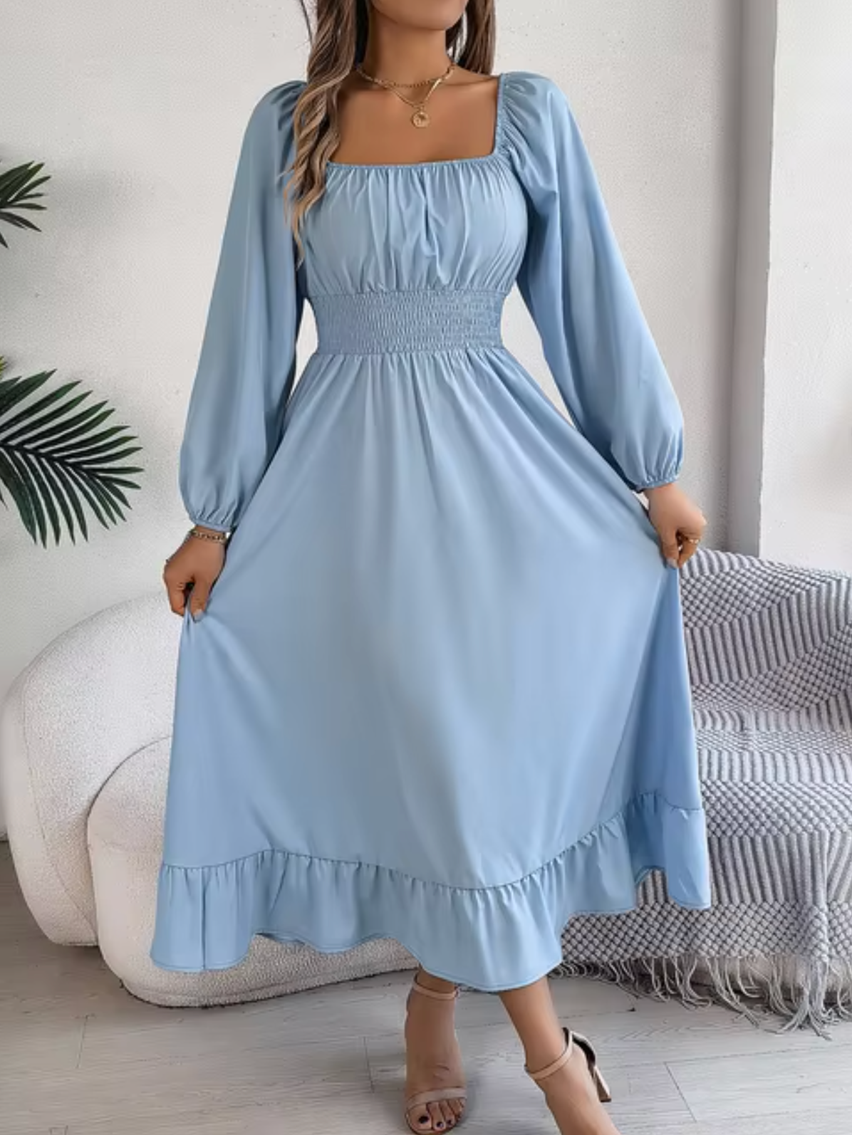 EP | Robe à taille haute et manches bouffantes