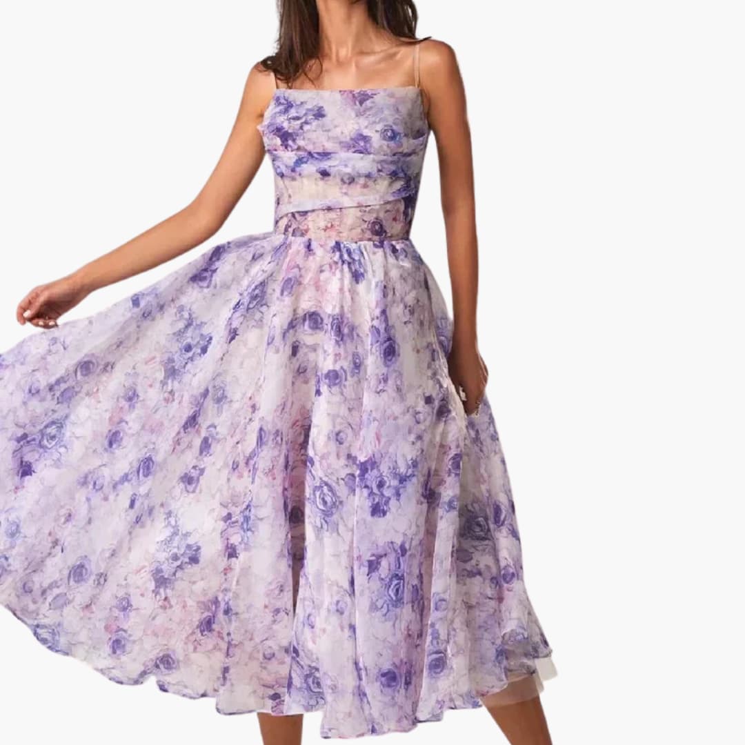 EP | Robe midi femme A-ligne avec imprimé floral et bretelles spaghetti