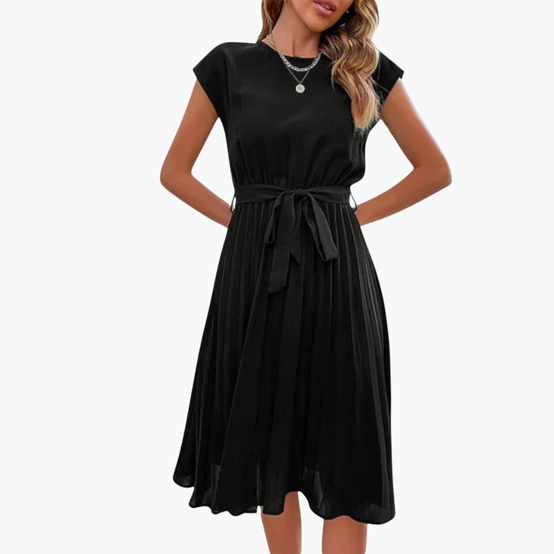 EP | Robe midi décontractée pour femme avec jupe plissée et ceinture à nouer