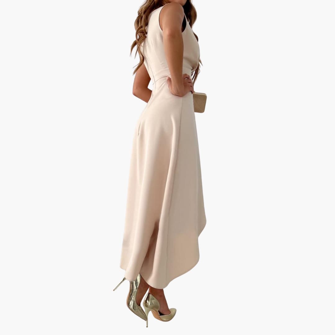EP | Robe midi sans manches pour femme avec décolleté en V et ourlet haut-low