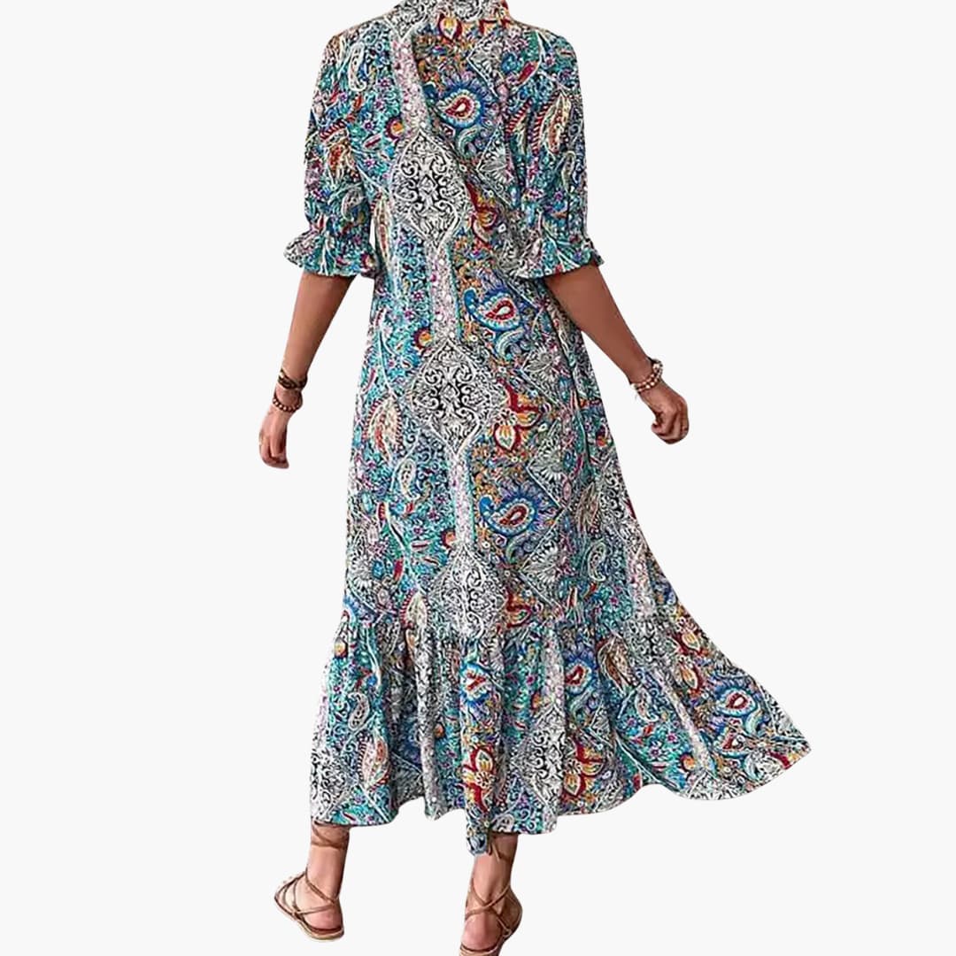 EP | Robe midi boho pour femme avec demi-manches et imprimé paisley