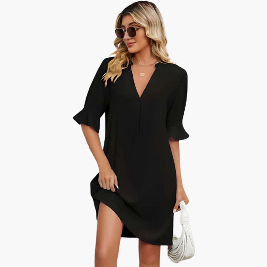 EP | Robe midi d'été pour femme avec décolleté en V et demi-manches
