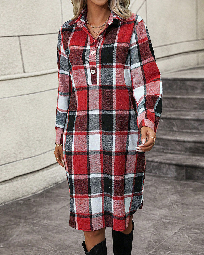 EP | Robe droite à revers en tissu à carreaux