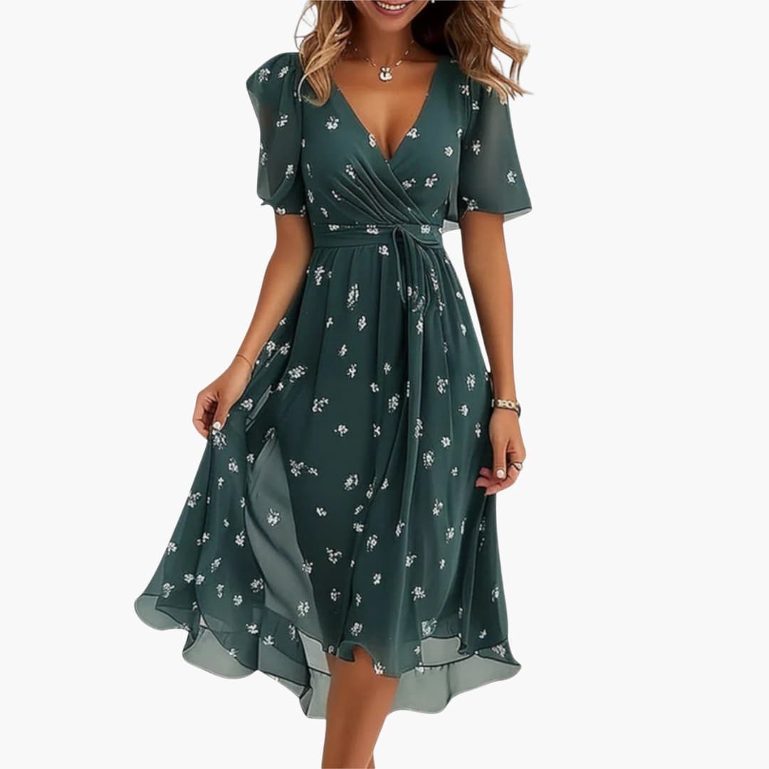 EP | Robe midi d'été pour femme avec ourlet haut et décolleté en V