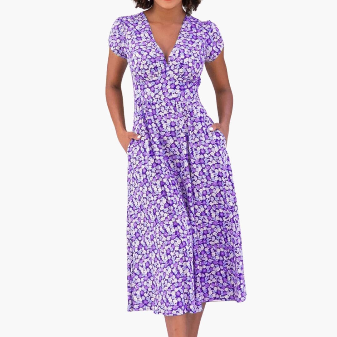 EP | Robe midi fleurie pour femme avec poches et manches courtes