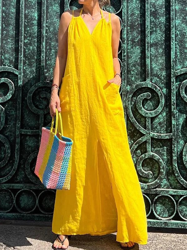 EP | Robe longue pour femme avec poche et décolleté en V