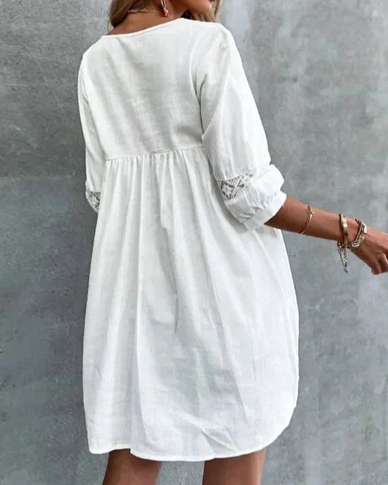 EP | robe en dentelle unie décolleté v et manches trois-quarts