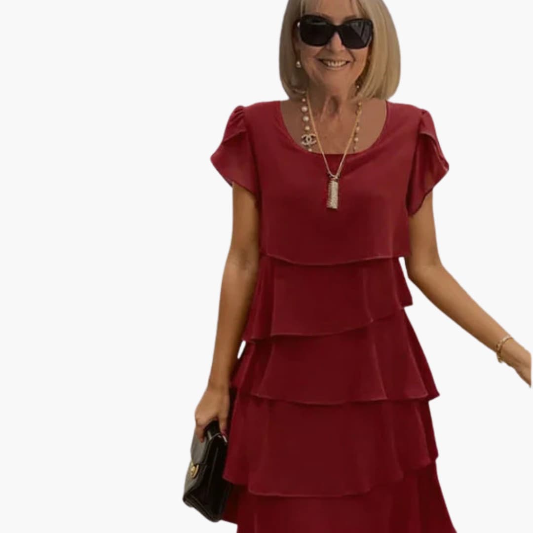 EP | Robe midi fleurie pour femme avec manches courtes et couches étagées