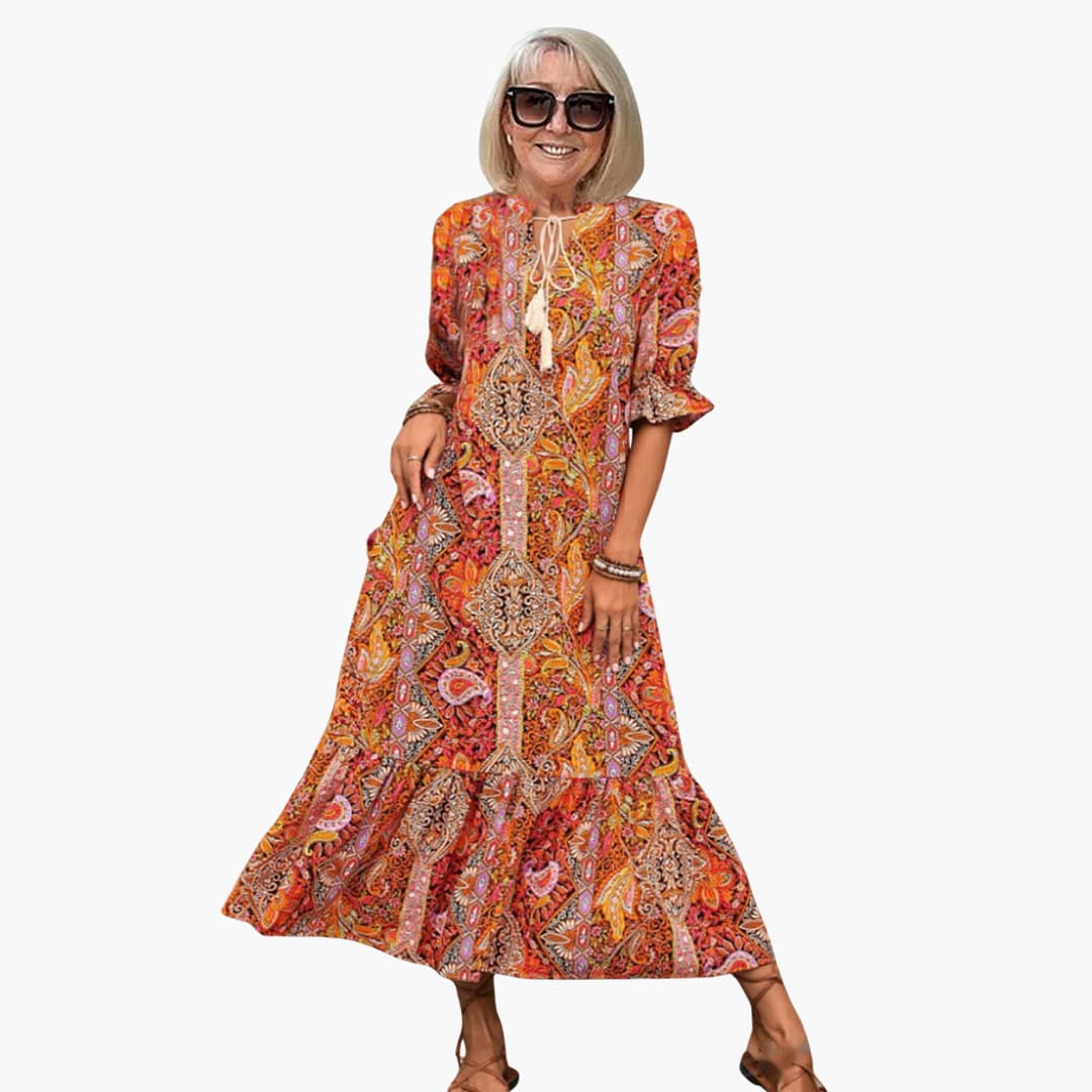 EP | Robe midi boho pour femme avec demi-manches et imprimé paisley