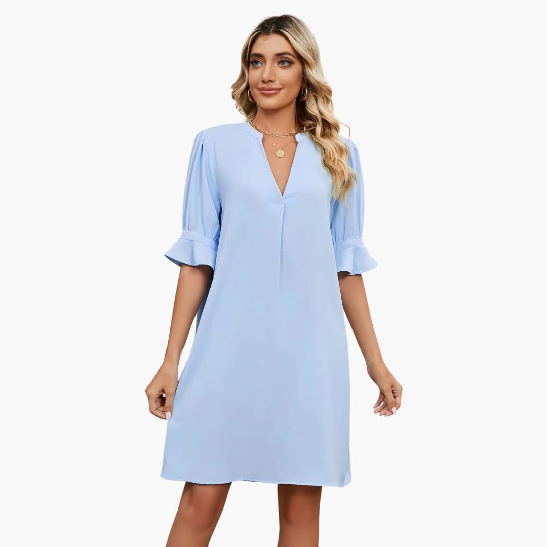 EP | Robe midi d'été pour femme avec décolleté en V et demi-manches