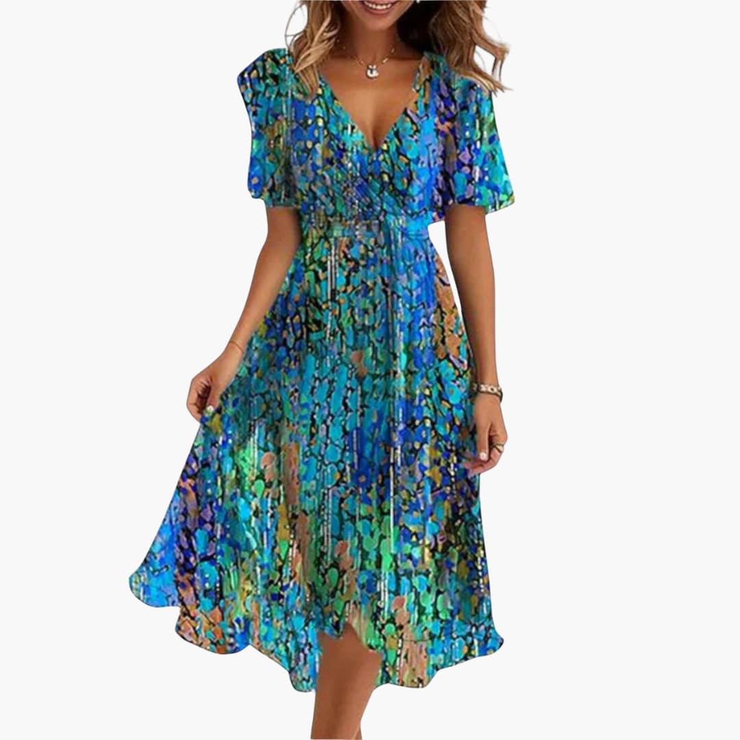 EP | Robe midi d'été pour femme avec ourlet haut et décolleté en V
