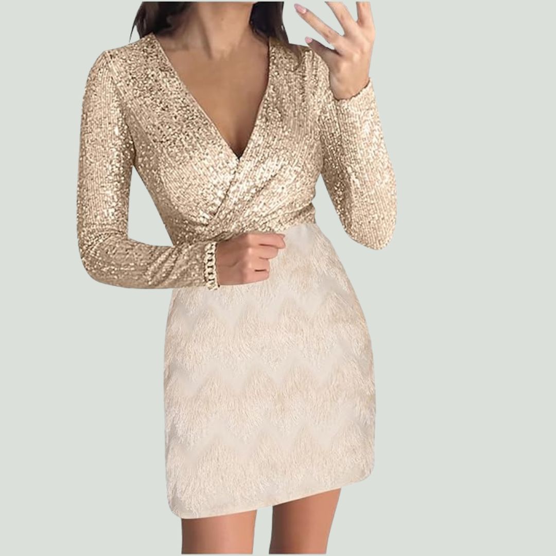 EP | Robe Heidi-Mode avec paillettes et décolleté en V