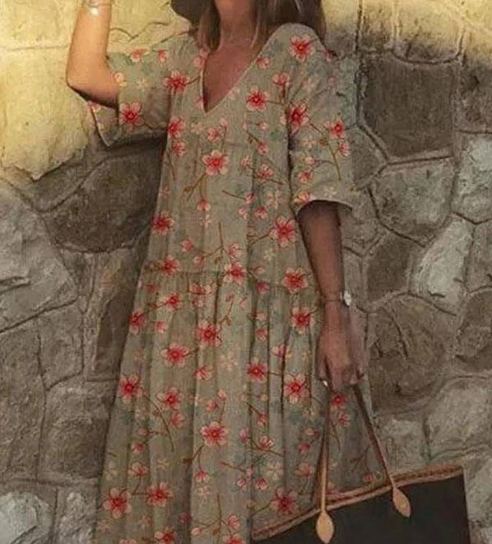 EP | Robe décontractée col V avec impression de fleurs
