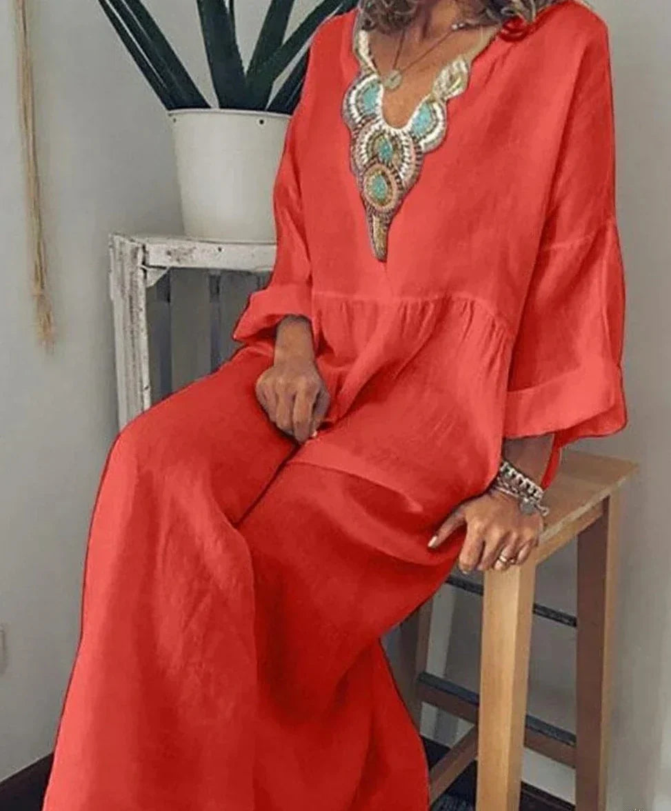 EP | Robe de loisirs à manches longues et col en V