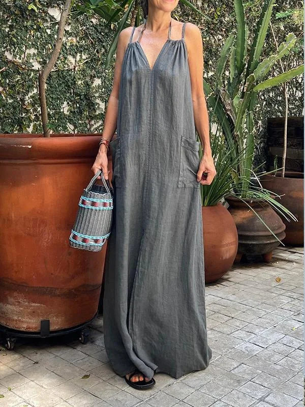 EP | Robe longue pour femme avec poche et décolleté en V