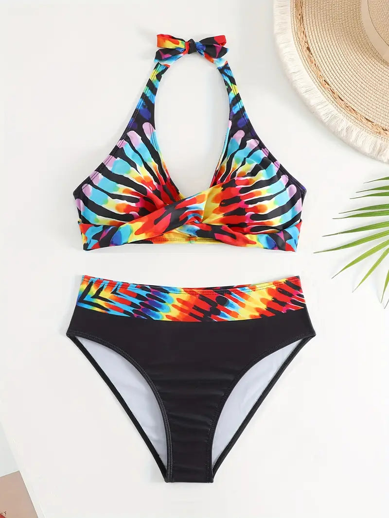EP | Bikini croisé stylé à imprimé aléatoire