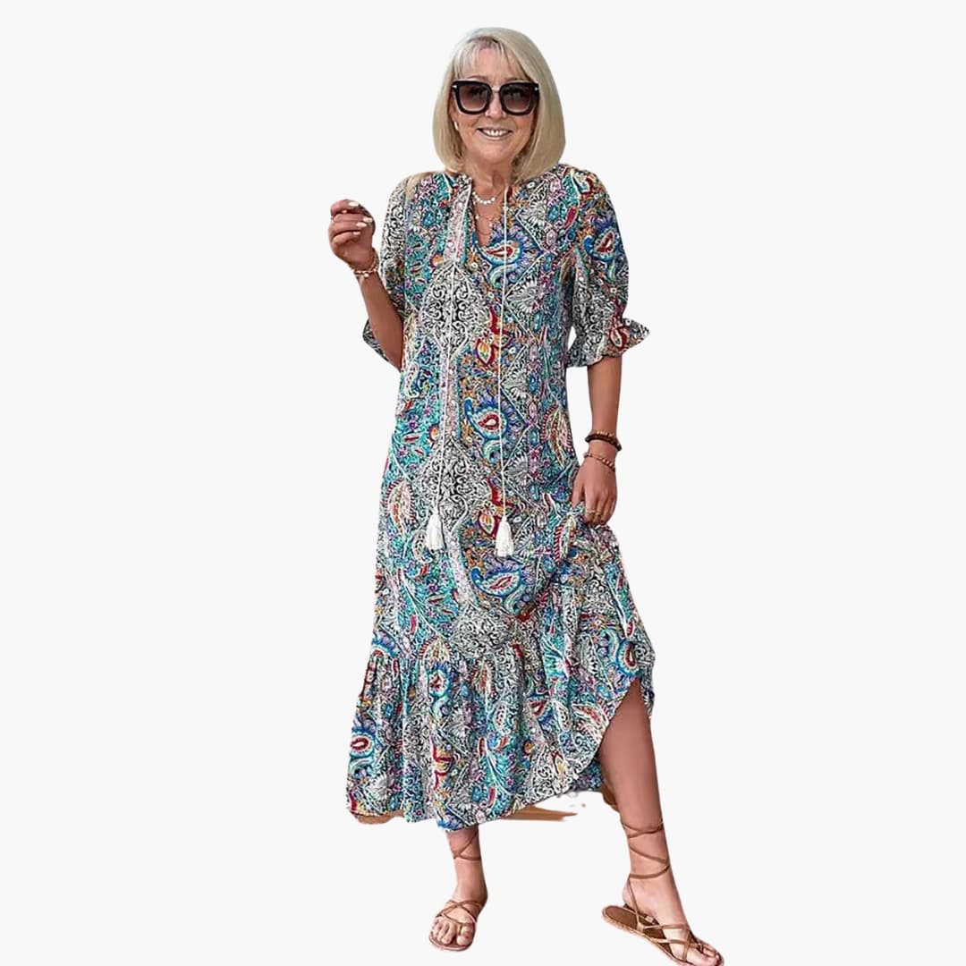 EP | Robe midi boho pour femme avec demi-manches et imprimé paisley