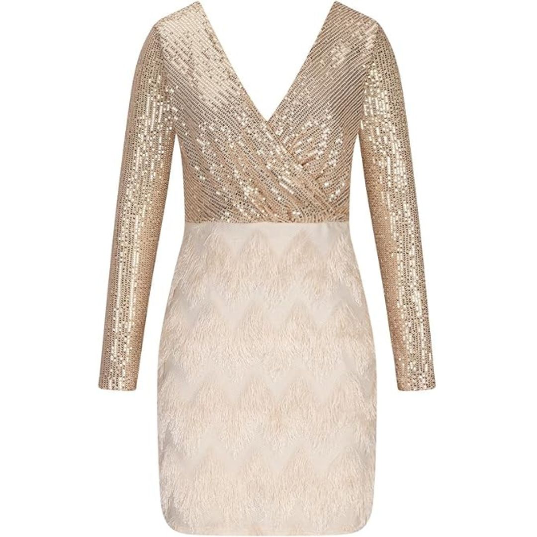 EP | Robe Heidi-Mode avec paillettes et décolleté en V