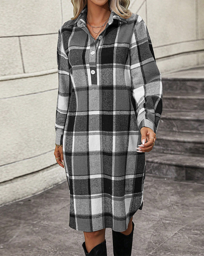 EP | Robe droite à revers en tissu à carreaux