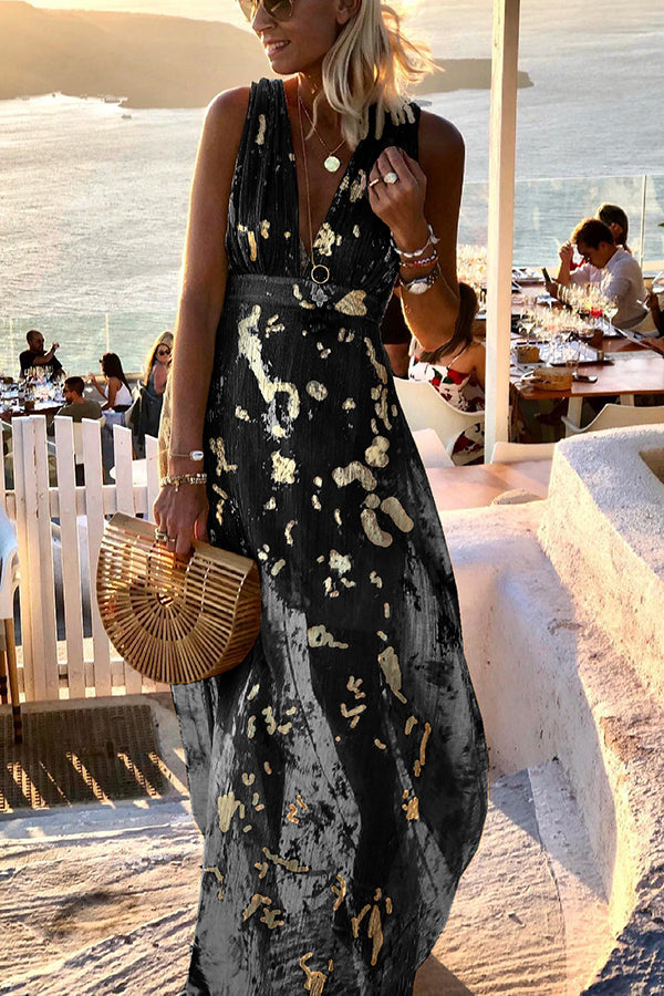 EP | Robe longue avec décolleté en V et paillettes dorées