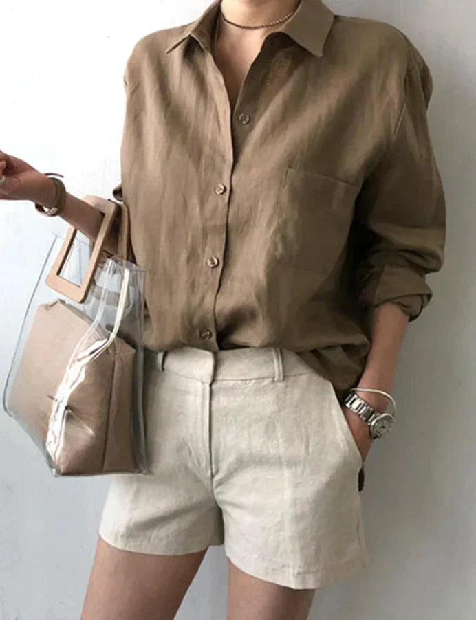 EP Femmes chemise en coton printemps chemise décontractée simple col blouse décontractée