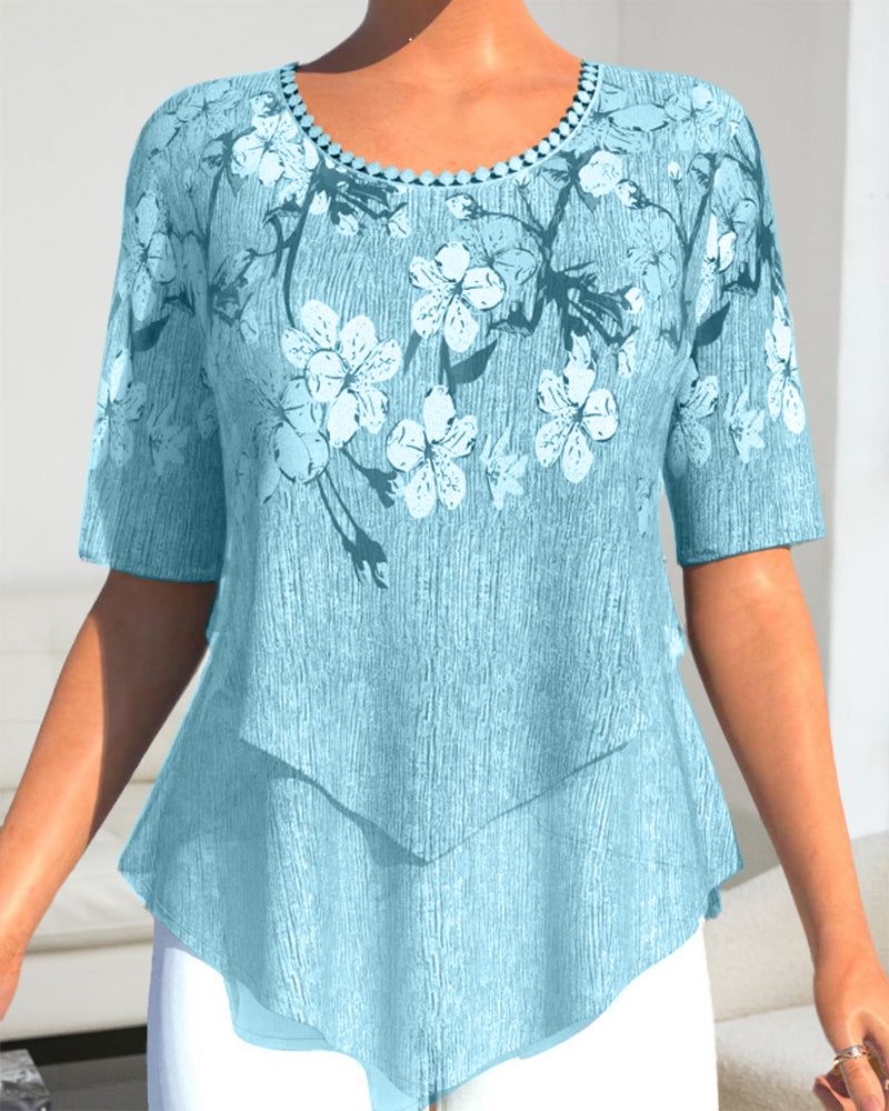 EP | Blouse à col rond fleuri et manches courtes