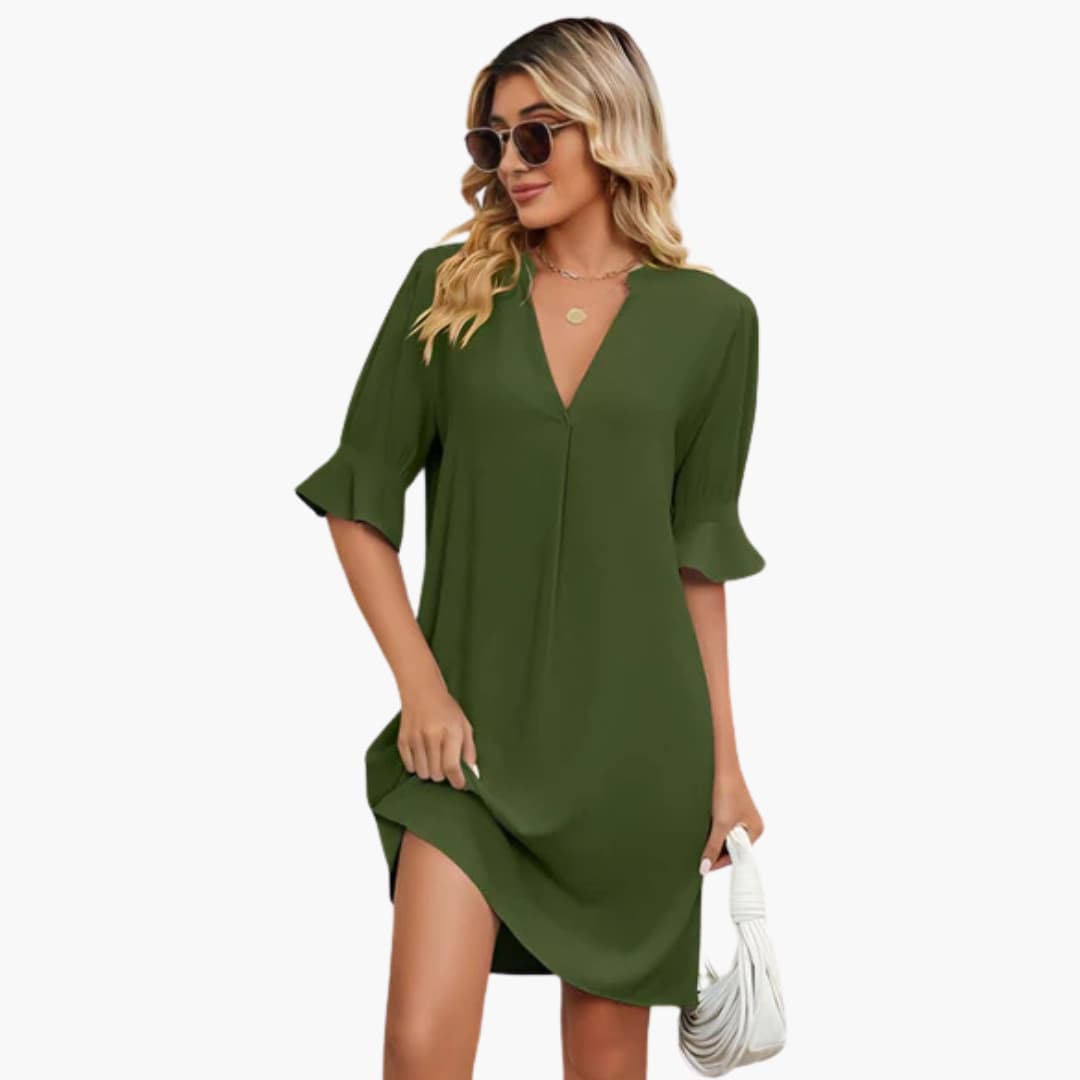 EP | Robe midi d'été pour femme avec décolleté en V et demi-manches