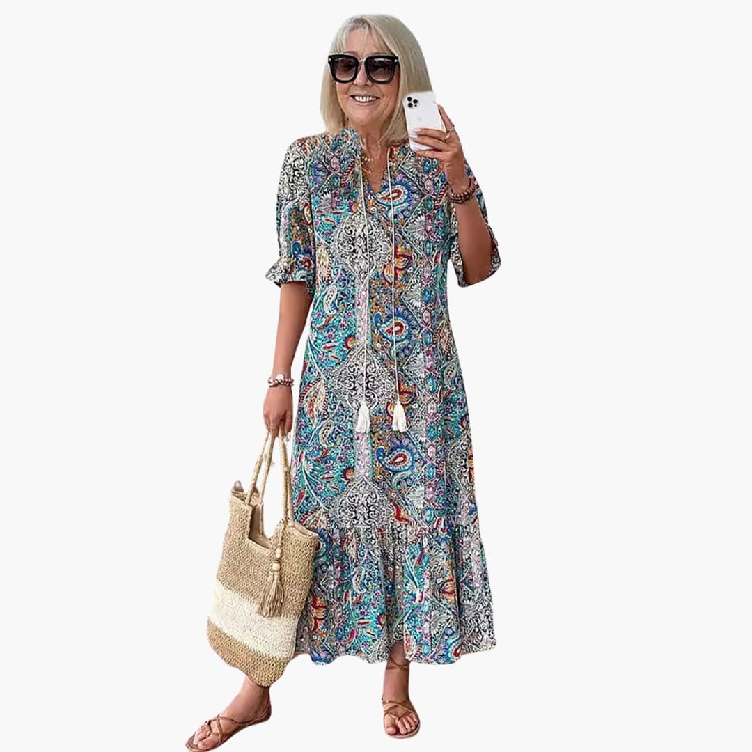 EP | Robe midi boho pour femme avec demi-manches et imprimé paisley