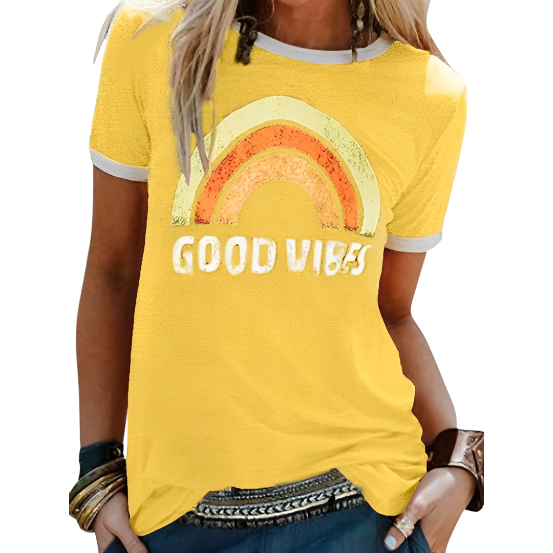 ND | Elégant t-shirt rétro arc-en-ciel good vibes