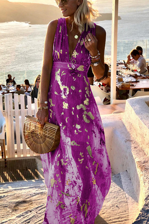 EP | Robe longue avec décolleté en V et paillettes dorées