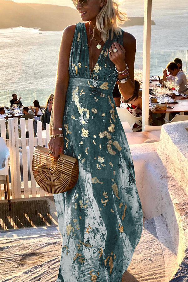EP | Robe longue avec décolleté en V et paillettes dorées
