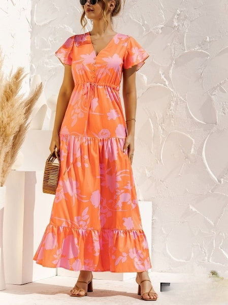 EP | Robe longue à imprimé floral et décolleté en V