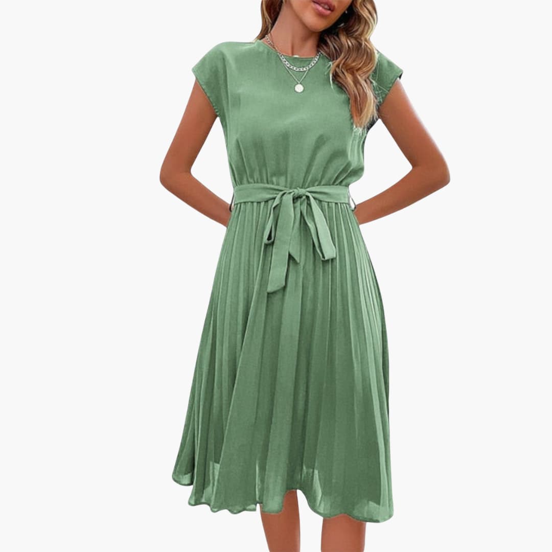 EP | Robe midi décontractée pour femme avec jupe plissée et ceinture à nouer