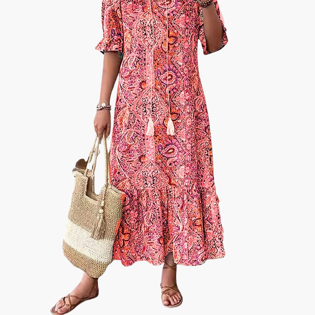EP | Robe midi boho pour femme avec demi-manches et imprimé paisley