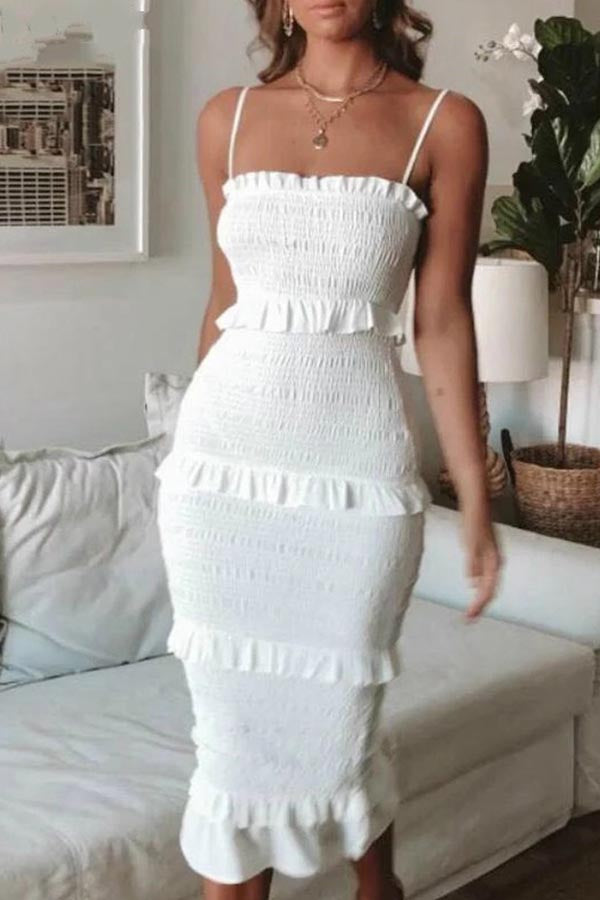 EP | Robe midi smockée à volants