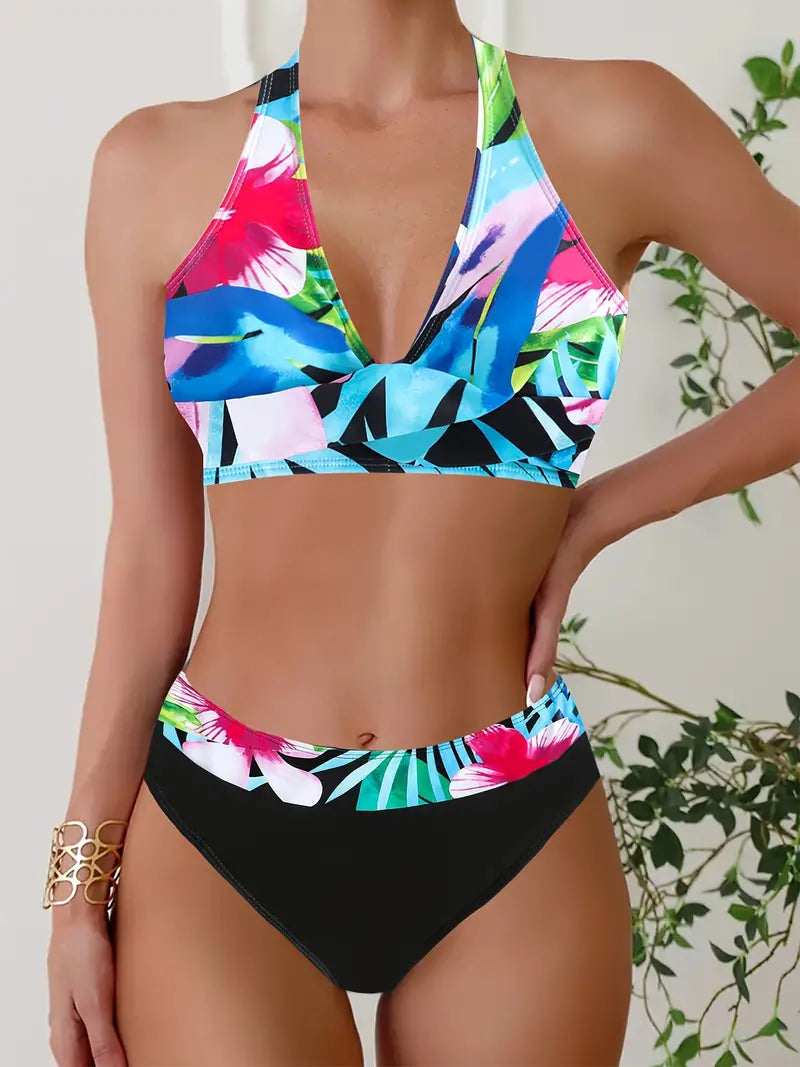 EP | Bikini croisé stylé à imprimé aléatoire