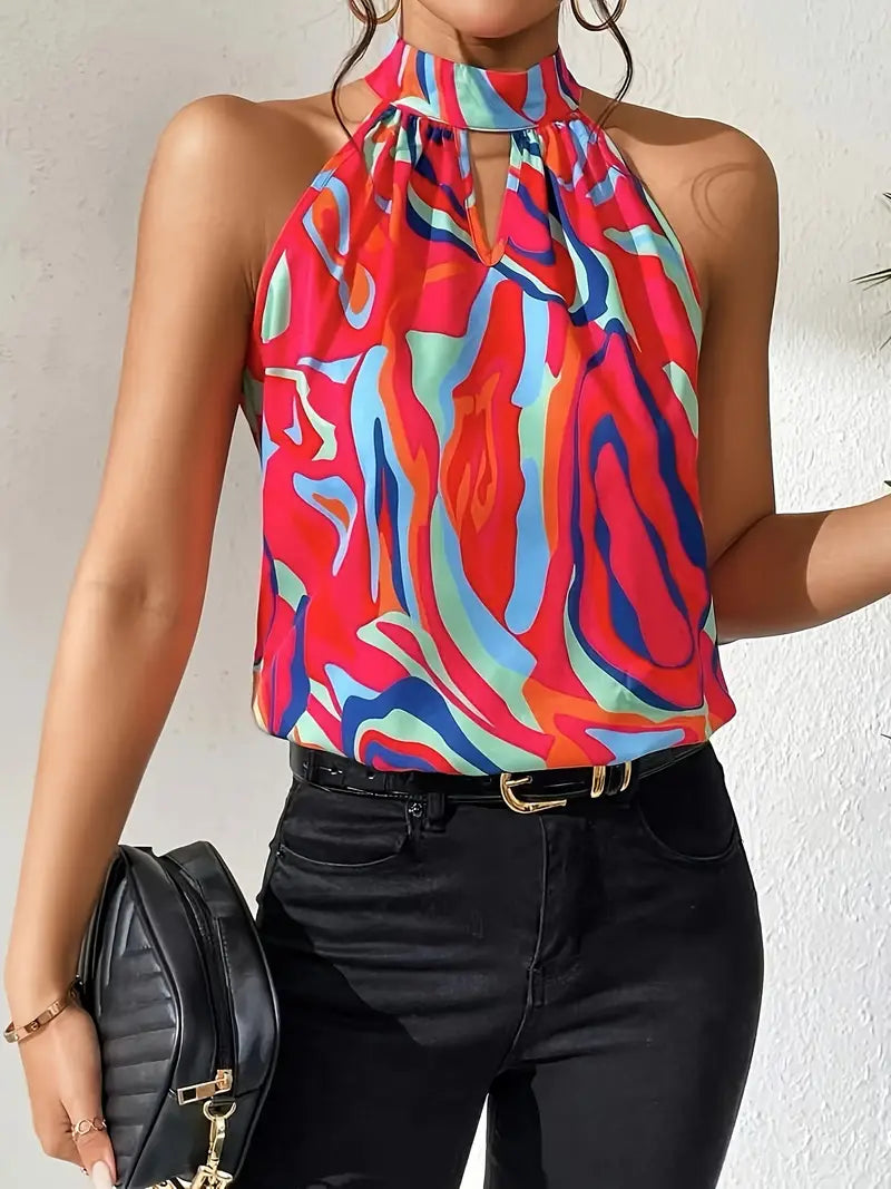 EP | Blouse élégante avec imprimé abstrait et encolure choker