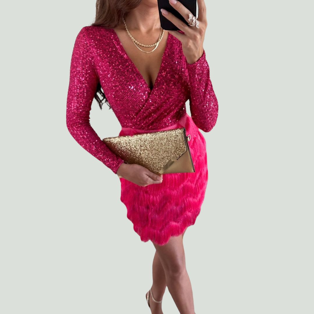 EP | Robe Heidi-Mode avec paillettes et décolleté en V