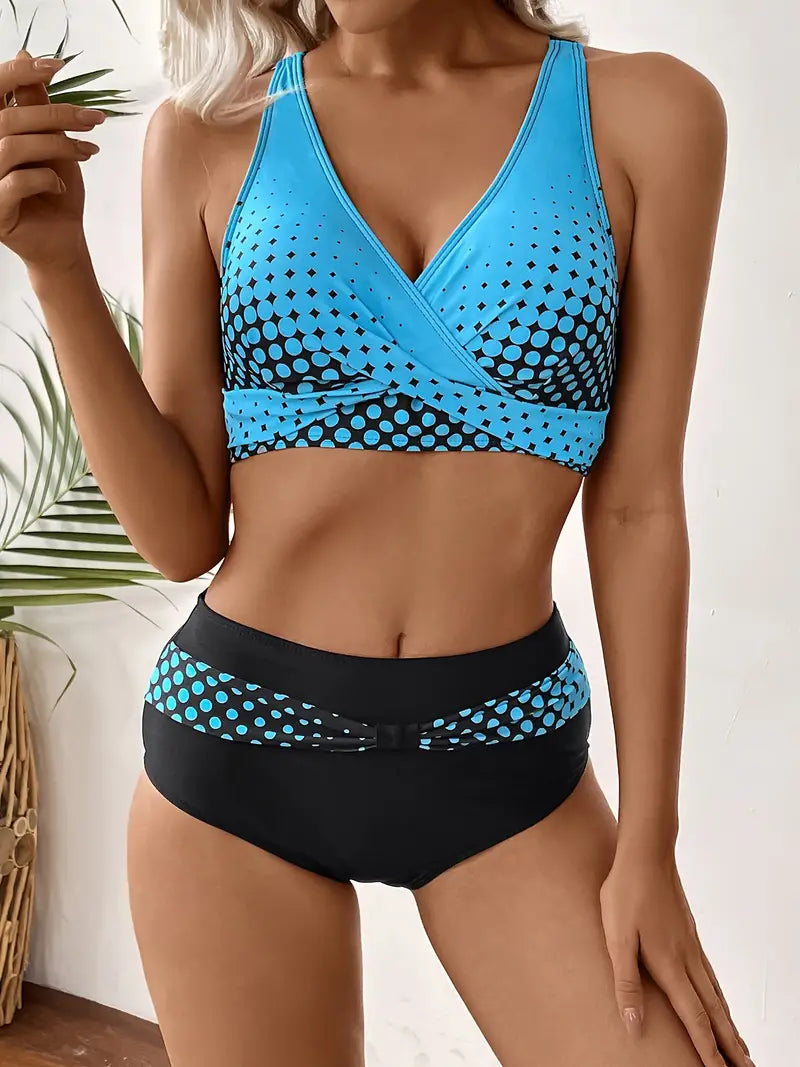 EP | Bikini col V imprimé aléatoire à la mode et chic
