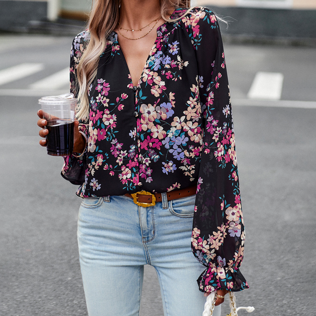 ND | Top à manches longues à la mode et polyvalent avec motif floral