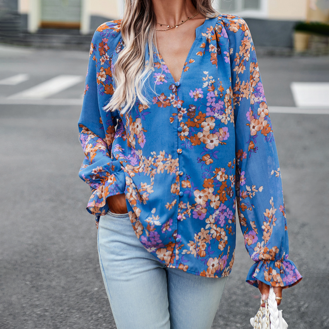 ND | Top à manches longues à la mode et polyvalent avec motif floral