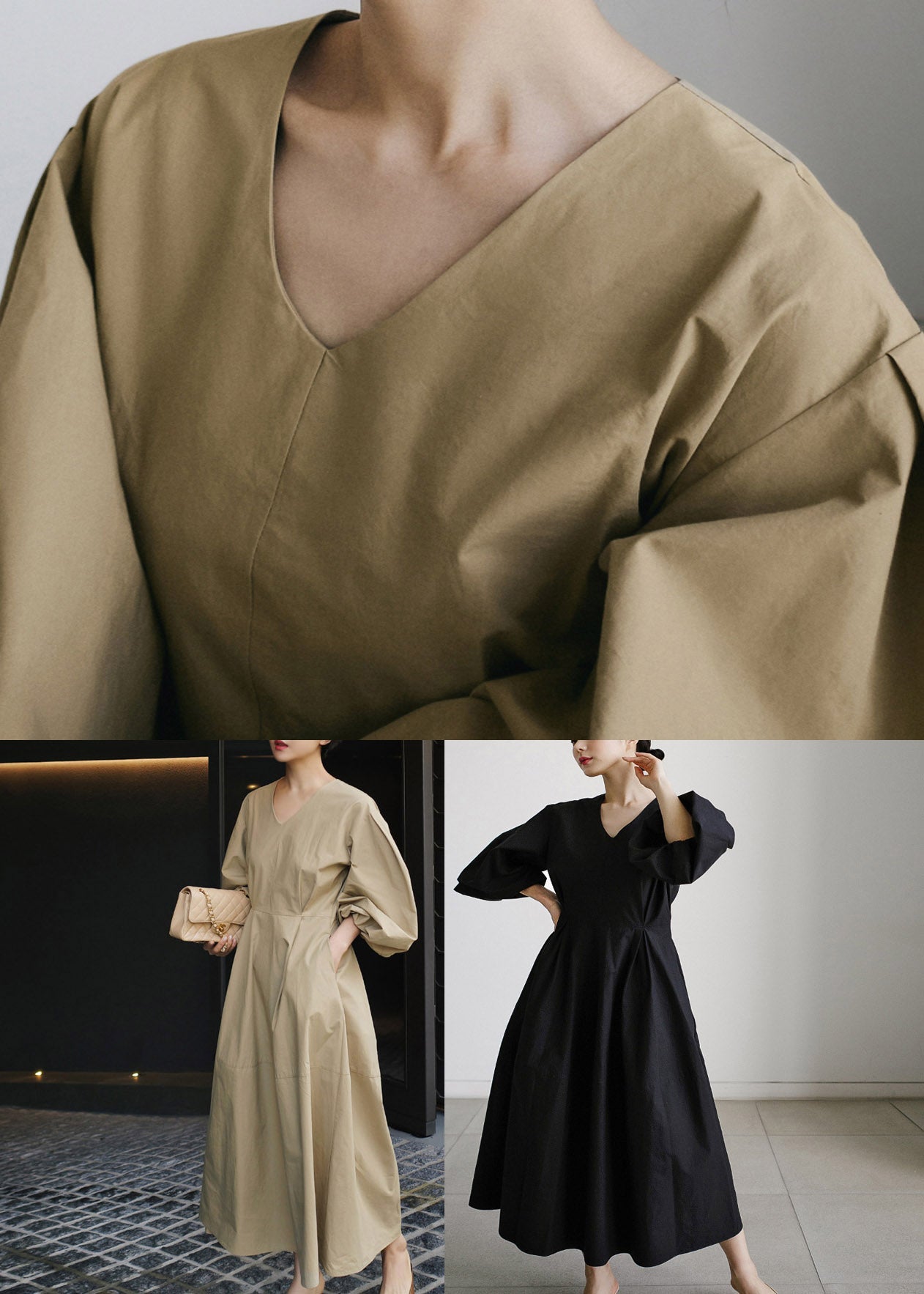 EP | Robe patchwork à manches longues et encolure en pointe