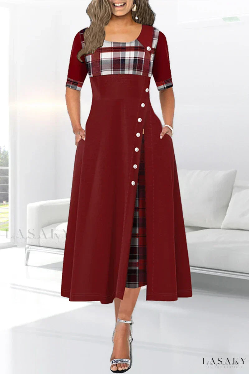 EP | Robe patchwork marron avec décolleté à la taille